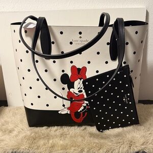 NWT Disney Kate Spade Minnie Mouse Tote Bag with Wallet Polka Dot.
